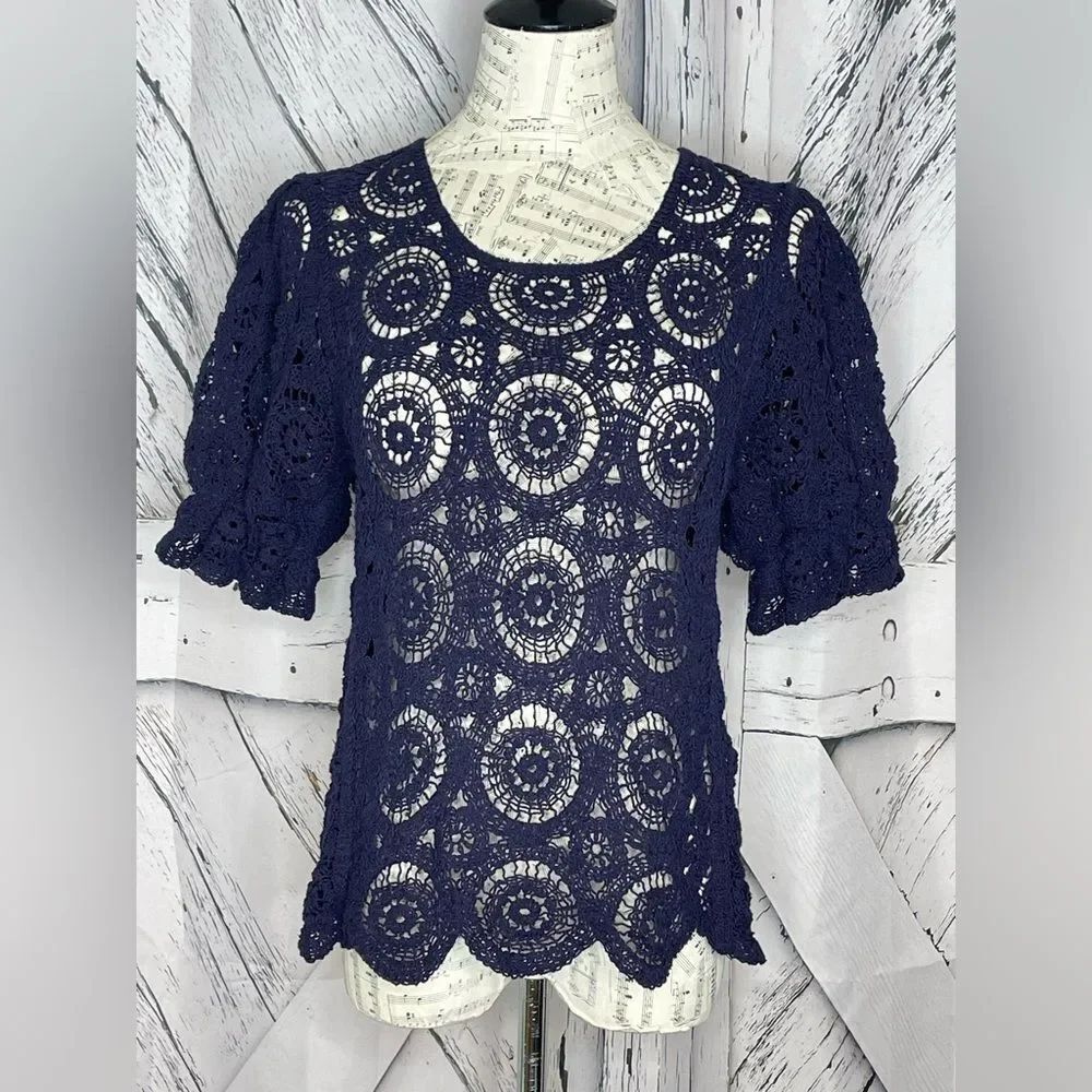 Solitaire Crochet Top Sheer Navy M
